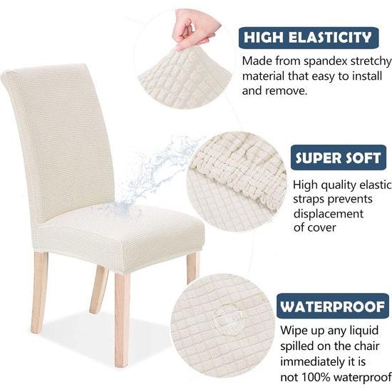 Stoelhoezen Set van 4 stoelhoezen stretchhoezen voor schommelstoelen eetkamerstoelen stoelen bescherming stoelhoezen decoratieve bi-elastische hoes voor hotel, bruiloft, banket, keuken, restaurant, feest, kantoor (beige)