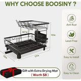 Afdruiprek, roestvrijstalen afdruiprek voor aanrecht met keukengereihouder, afdruiprek met bekerhouder, snijplankhouder en afwasmat (zwart)