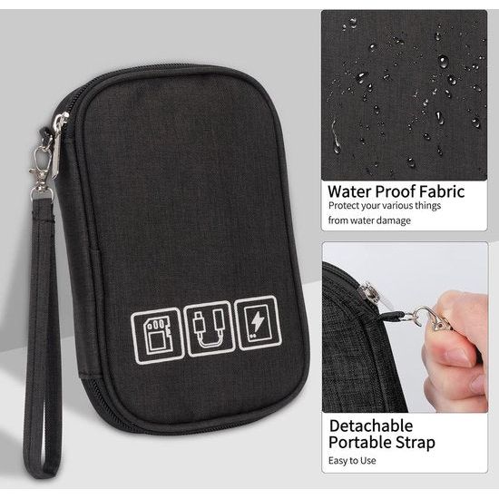 Kabeltas, organisator voor elektronische accessoires, draagbare kabelorganizer, reiskabeltas organisatortas voor elektronisch, USB-sticks, powerbank, SD-kaart, oplaadkabel, zwart