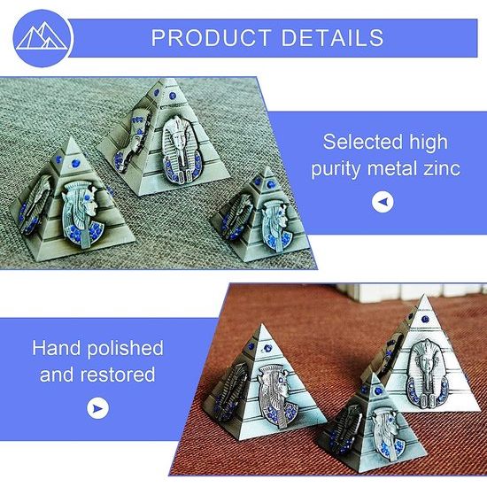 3 stuks metalen beelden, Egyptische piramide modelbeeldje voor huis kantoor decoratie (S/M/L), vintage bronzen piramidebeeldje, geschikt voor kantoor, wooncultuur, jubileum, vriend cadeau (brons)