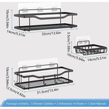Doucheplank, zonder boren, doucheplank zonder boren, met zeepbakje en 4 haken, badkamerorganizer, douchemand, shampoohouder voor badkamer, keuken, toilet, 304 roestvrij staal, zwart, 3 stuks