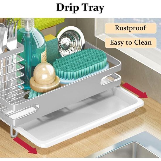Spoelbak organizer, 304 roestvrij staal, sponshouder, keuken, lappenhouder, spoelbak, organizer, caddy met opvangbak voor opberghulp, keuken