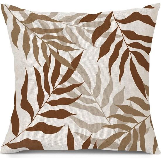 Bruine kussensloop, voor buiten, waterdicht, bankkussen, waterdicht, sierkussen, kussenslopen, bruin-grijze bladeren, decoratief kussen van vlas, voor tuin, bank, woonkamer, set van 2, 50 x 50 cm, kussensloop