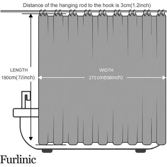 Douchegordijn, extra lang badgordijn, schimmelwerend, textielgordijnen van stof, antibacterieel, waterdicht, mosterdgroen, extra breed, 275 x 180 cm, met 18 douchegordijnringen.
