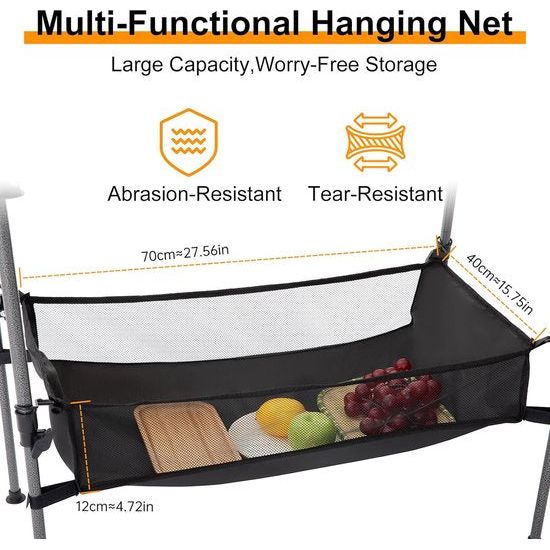 Opvouwbare campingtafel, klaptafel, campingtafel voor 4-6 personen, opvouwbare tuintafel voor buiten met netplank, opbergtas, in hoogte verstelbare klaptafel met oprolbaar tafelblad en draagtas
