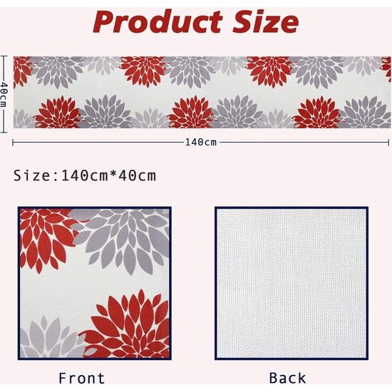 Table Runner Christmas Modern Red Grey Table Runner Double Durable Dahlia Floral Table Mats Runner for Dining Table Wedding Gift Party Wedding Table Runner Linen 40 x 140 cm