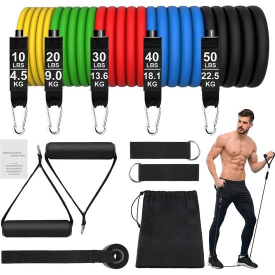 JATEKA Resistance Bands fitnessbandenset, weerstandsbanden, krachttraining, expander, Tubes-5 x weerstandsbandenset met expander, deuranker, handgrepen, voetlussen, draagtas voor spieropbouw, mannen en vrouwen