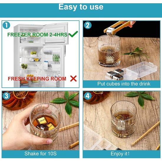 Roestvrij stalen ijsblokjes, 6 stuks herbruikbare whiskystenen, metalen wijnkoeler met vriesvak