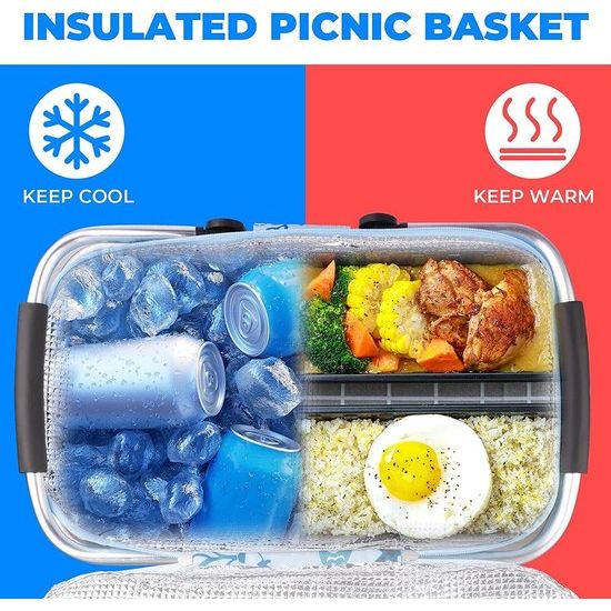 opvouwbare picknickmand, 22 liter, grote capaciteit, opvouwbare koeltas, isolatietas, boodschappenmand, verstas, thermotas voor outdoor, picknick, strand, reizen, camping, barbecue, familiefeest