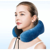 Nekkussen set met 3D slaapmasker en oordopjes - afneembare overtrek - traagschuim - ritssluiting - incl. opbergtas - reiskussen - kleur naar keuze (blauw)