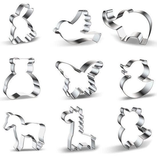 Uitsteekvormen voor dieren, doe-het-zelf uitsteekvormen voor dieren, 9 stuks koekjessnijders voor dieren, roestvrij staal voor bakken, fondant en koekjes