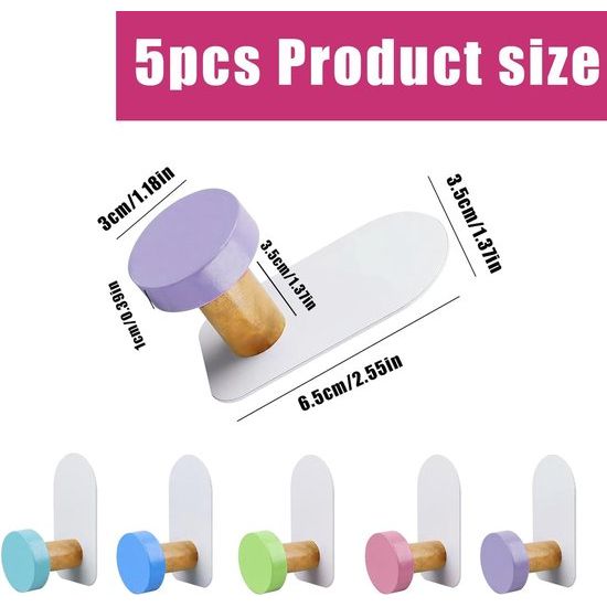 5 stuks kleurrijke wandhaken, zelfklevend, kinderkledinghaken, onbreekbaar, zonder boren, voor badkamer en keuken (5 kleuren)