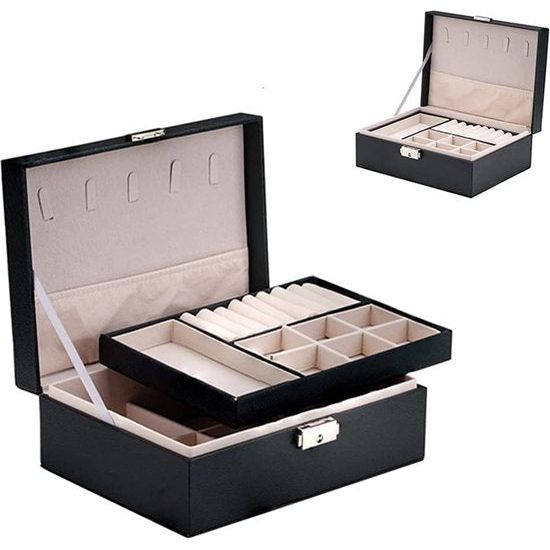 Sieradendoos Organizer 2-Laags Leren Sieraden Opbergtas met Slot en Afneembare Lade & Verdeler PU Lederen Sieradenhouder voor Ketting Horloge met Deksel Geschenken voor Meisjes Vrouwen