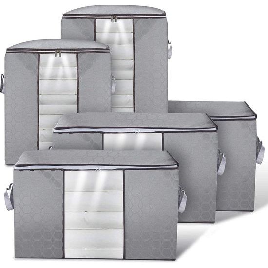 Kledingbox, 5 stuks kledingorganizer, boxen, dozen, kledingkast, opbergdoos onder het bed, oplag voor dekbedden, onder bed, opbergdoos, dozen voor beddengoed, hoes bed, kussens