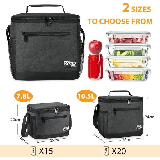 Lunchtas geïsoleerd voor mannen, 7,8 liter, koeltas, picknicktas met verstelbare schouderriem, thermotas, lekvrij, opvouwbaar, voor werk, fitness, onderweg, school