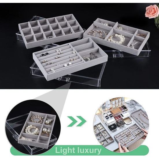 Sieradendoosje voor dames, sieradenkistje met 3 laden, acryl sieradendoos + lippenstift organizer voor ringen, horloges, oorbellen, armbanden, halskettingen
