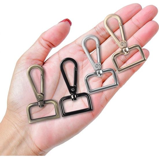 Verschillende metalen karabijnhaken, sleutelhangers, haken met D-ring (verpakking van 16 stuks), 26 mm breed, draaibare karabijnhaak, klein, karabijnhaak voor sieraden, handtassen,