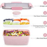 Lunchbox voor volwassenen, 2000 ml, grote lunchbox met vakken, voor volwassenen, 2-traps slabox om mee te nemen, duurzaam, lekvrij, BPA-vrij, broodtrommel voor werk/picknick (roze)