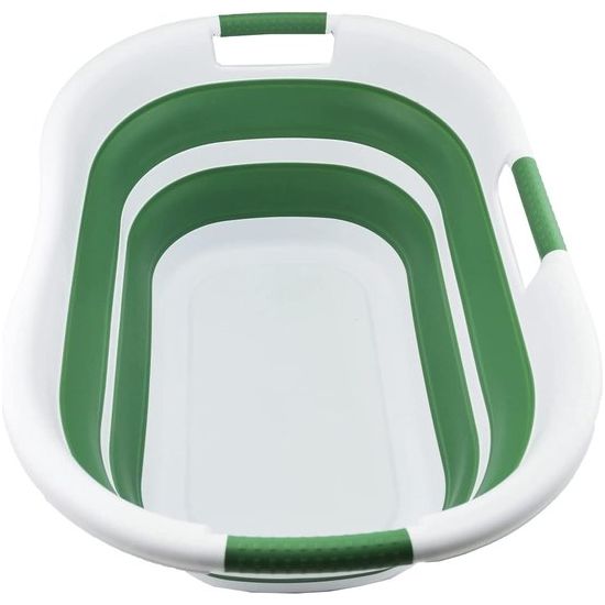 Opvouwbare wasmand van kunststof, 40 l, foldable pop-up-bewaardoos/organizer, draagbare wasbak, ruimtebespare wasmand (1, wit/donkerzeegroen)