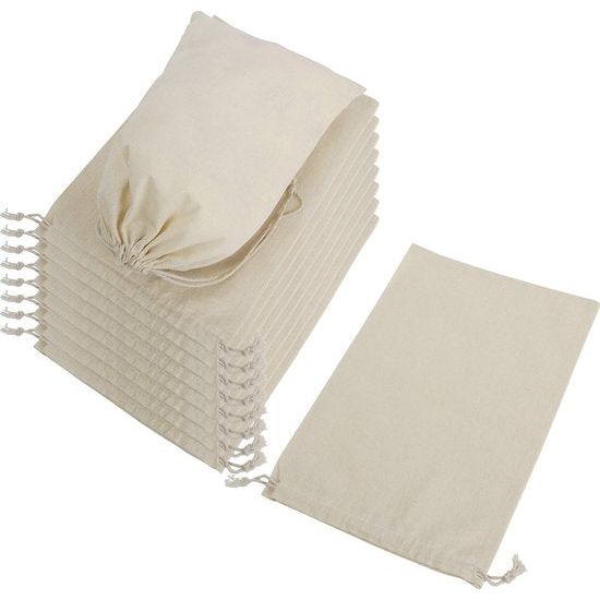 Belle Vous Katoenen Mousseline Prudukt Opslag Tassen met Trekkoord (10 Pak) – L30 x B20 cm – Herbruikbaar, Biologisch Afbreekbaar & Eco-vriendelijk Groente Canvas Tassen
