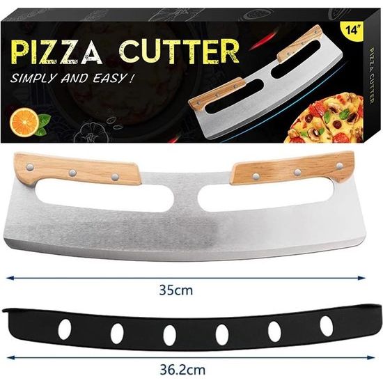 Pizzasnijder, pizzasnijder, roestvrij staal, met houten handvat, pizzasnijder, professionele pizzames, geschikt voor het snijden van pizza's, nougat