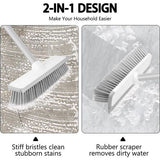 Vloerschrobborstel 2-in-1, schraperborstel met telescoopgreep, vloerschrobber met waterschuiver, bezem met stijve borstelharen voor het reinigen van tegels, badkamer, terras, garage, keuken