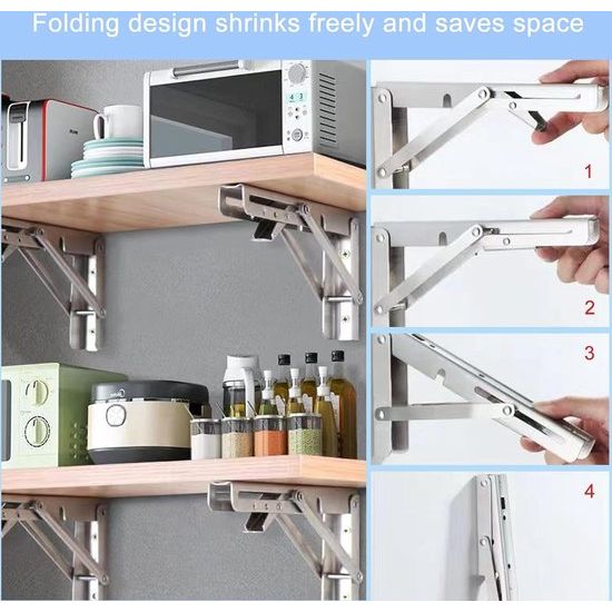 Set van 2 professionele roestvrijstalen inklapbare consoles, 400 mm inklapbare consoletafel, ruimtebesparend opklapbaar plankje, aan de muur gemonteerde zwevende tafelhouder, driehoekige beugels, voor doe-het-zelf-werkbank