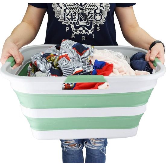 Opvouwbare plastic wasmand 30L Opvouwbare opbergbak Organizer Ruimtebesparende mand Watercapaciteit 24L (1, grijs/donkergroen)