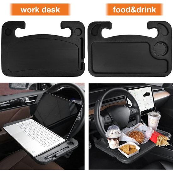 Autostuurbureau, zwarte draagbare stuurwieltafel, multifunctioneel stuurwielbureau, voedselstuurbureau, stuurwielcomputertafel voor de meeste voertuigen stuurwielen, 42 x 28 cm