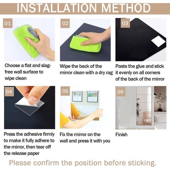 Wandspiegel, zelfklevende glazen spiegel, HD spiegeltegels, zelfklevende deurspiegel, full-body spiegel, zelfklevende spiegel voor muur, woonkamer, slaapkamer, badkamer, hal.