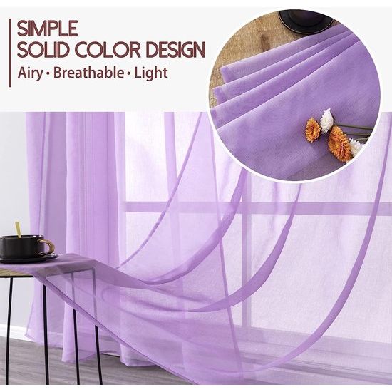 Vitrage, voile stof, halfdoorzichtig, kort, met ingestanste ringen, linnenlook, voor woonkamer, slaapkamer, kinderkamer, beige, 160 x 140 cm (h x b), 2-delige set