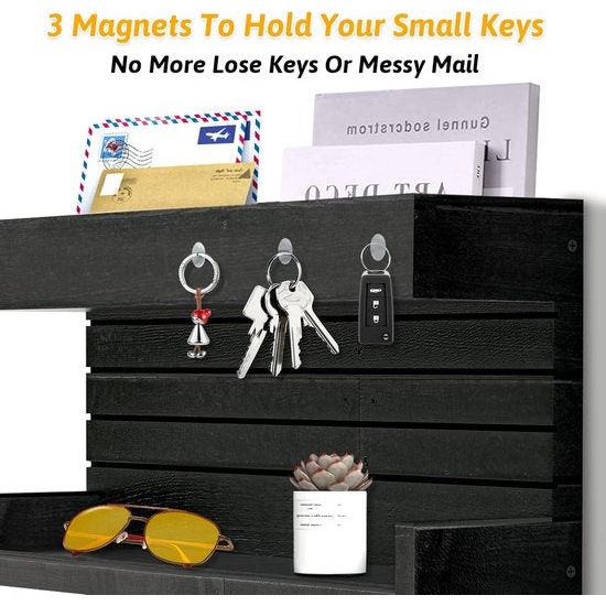 Sleutelrek met plank, wandsleutelhouder met 4 dubbele sleutelhaken, houten rek, sleutelorganisatie, postorganisatie, rustieke wooncultuur voor de entree