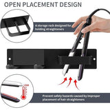Föhnhouder Muur zonder boren, 2 in 1 Föhn- en Stijltanghouder voor Badkamer, RVS Föhnhouder voor Hotelbadkamer Slaapkamer, Wandhouder voor Föhn (Zwart)