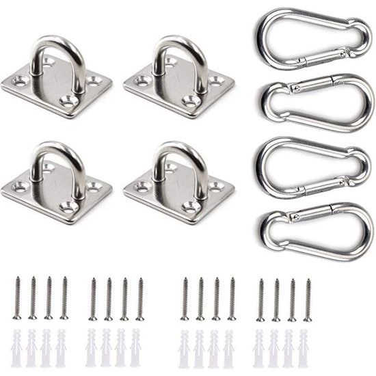 RVS karabijnhaak en RVS oogplaat met oogje, RVS dekplaat, oogplaten voor zonnezeilen/muurbevestigingen, plafondbevestigingen, muurhaken, plafondhaken