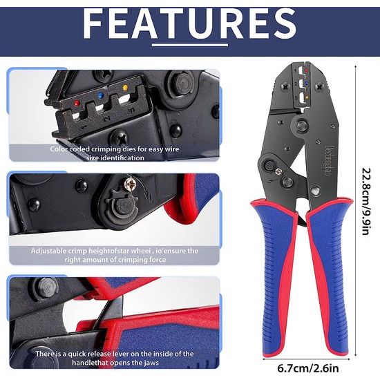 Krimpgereedschap voor krimpverbinders, set met AWG 22-10 (0,5-6 mm²), Marine Grade krimpverbinders en draadstripper (set van 200 stuks Heat Shrink Connectors)