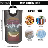 Laundry Hamper with Handles, 91L Freestanding Laundry Container, Foldable, Laundry Bag with Smiley Pattern for Dirty Laundry, Laundry Sorter Storage Basket for Sleeping Room (Dark Grey)