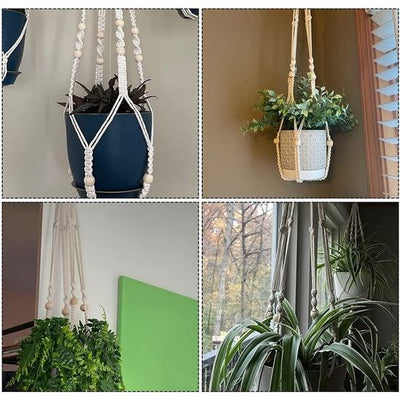 6 Stuks Macramé Bloemenhangers, Witte Nettas, Hangende Bloempot Plantenstandaard Geschikt Voor Plafond Tuin Terras Raam