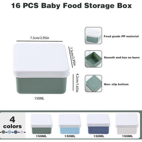 Set van 16 voedselbewaarcontainers met deksel, klein, vriescontainers van 150 ml, kleine container, mini-bewaarcontainer, vriescontainer, kunststof, BPA-vrij, geschikt voor magnetrons en diepvriezers