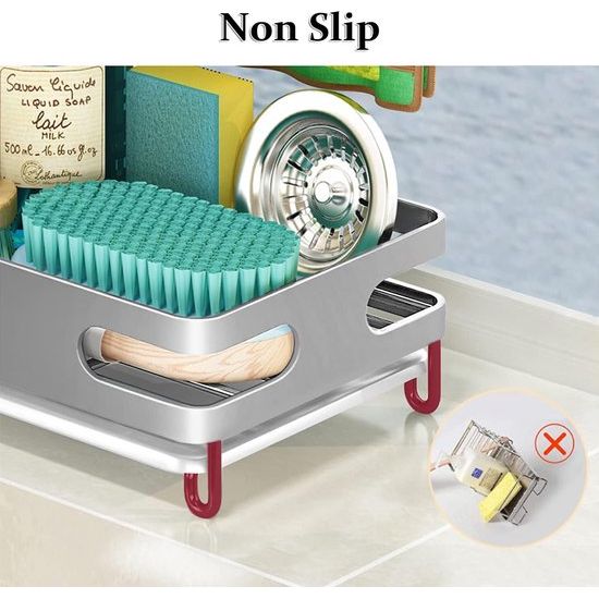 Spoelbak organizer, 304 roestvrij staal, sponshouder, keuken, lappenhouder, spoelbak, organizer, caddy met opvangbak voor opberghulp, keuken