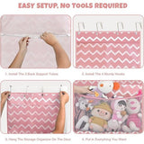 Opslag voor knuffeldieren, boven de deur-organizer voor knuffeldieren, babyaccessoires en vochtige doekjes, ademende hangorganizer met 4 grote vakken voor kinderkamer, slaapkamer, roze