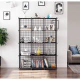12 Plank Draadkubus Stapelbare Plankkubus DIY Metalen Raster Plankkubus Boekenplank Kubusplank met deuren voor woonkamer, slaapkamer, badkamer Zwart