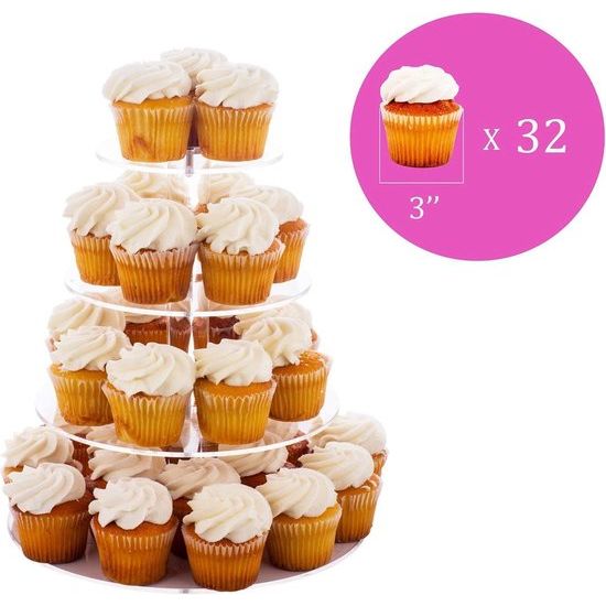 Cake Stand Queta Cupcake stand Voor Bruiloft, Feest, Verjaardag, baby showers en cake dessert, 4 verdiepingen acryl, 15cm/18.7 cm/22.5 cm / 26.3 cm diameter