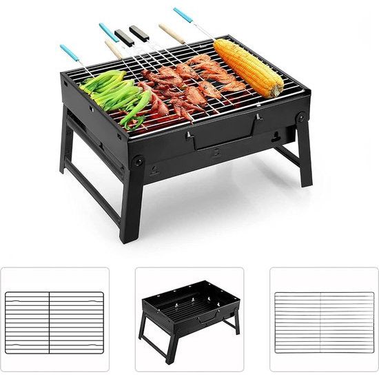 Houtskoolgrills, draagbare grill, roestvrij staal, houtskool, smoker, char broil, BBQ, pit grill voor outdoor camping (middel), zwart