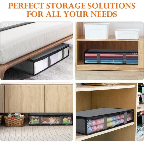 Opbergdoos, 2 stuks, opvouwbare onderbedcommode met kijkvenster en 4 handgrepen, 60 x 45 x 15 cm, kledingopslag voor kleding, dekens, dekbedden