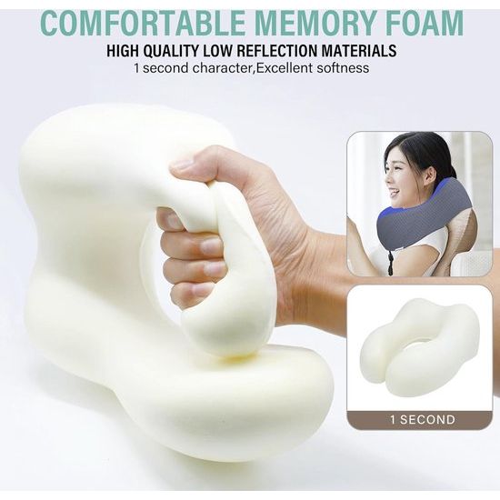 Aeroplane Neck Pillow, Travel Pillow Car Made of Memory Foam with Velvety Soft Cover, Adult Neck Pillow for Travel, Camping, Office and Home (Dark Blue)