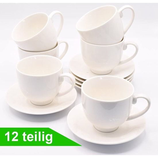 Dubbele espressokopjes/mokka-kopjes, set van 12 stuks, met porselein, 75 ml, koffiekopjes, koffiekopjes, espressokopjes