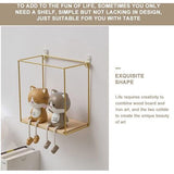 Set van 3 metalen wandplanken, Europees geometrisch lijndesign, wandrek met houten planken, industrieel design, zwart/goud, zwevend rek voor slaapkamer, woonkamer, hal (goud)