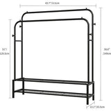 Kledingrek met 2 kledingstangen, kapstok van metaal met 2 lagen vloerplanken en 4 haken, tassen en schoenen opbergen, geschikt voor slaapkamer en woonkamer