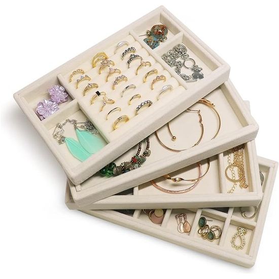 Sieradenlade Organizer Box, stapelbare set van 4 sieradenaccessoires opbergset, voor oorbellen, armbanden, armbanden, kettingen en ringen, opbergdoos voor sieraden, oorbelhouder (melkwit)