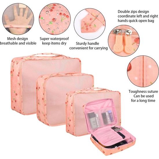 Packing Cubes Kofferorganizer, 8 stuks, kofferorganizer, pakzakken, pakzakken met schoenenzak, waszak, reisorganizer, kledingtassen voor rugzak (roze)